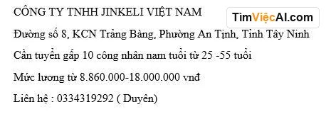 Tuyển gấp 10 công nhân nam tuổi từ 25 - 55 tuổi