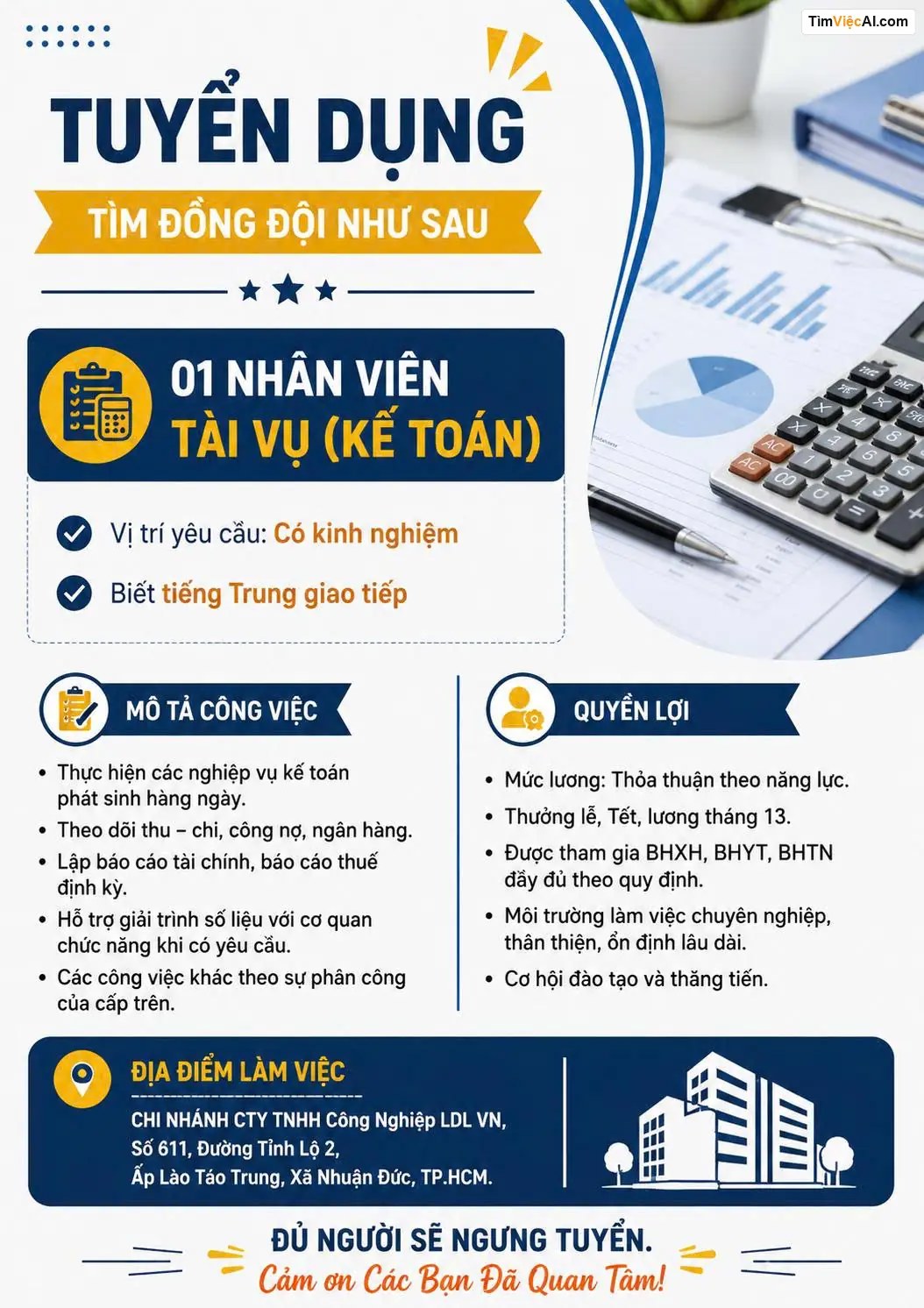Nhân viên Tài vụ (Kế toán)