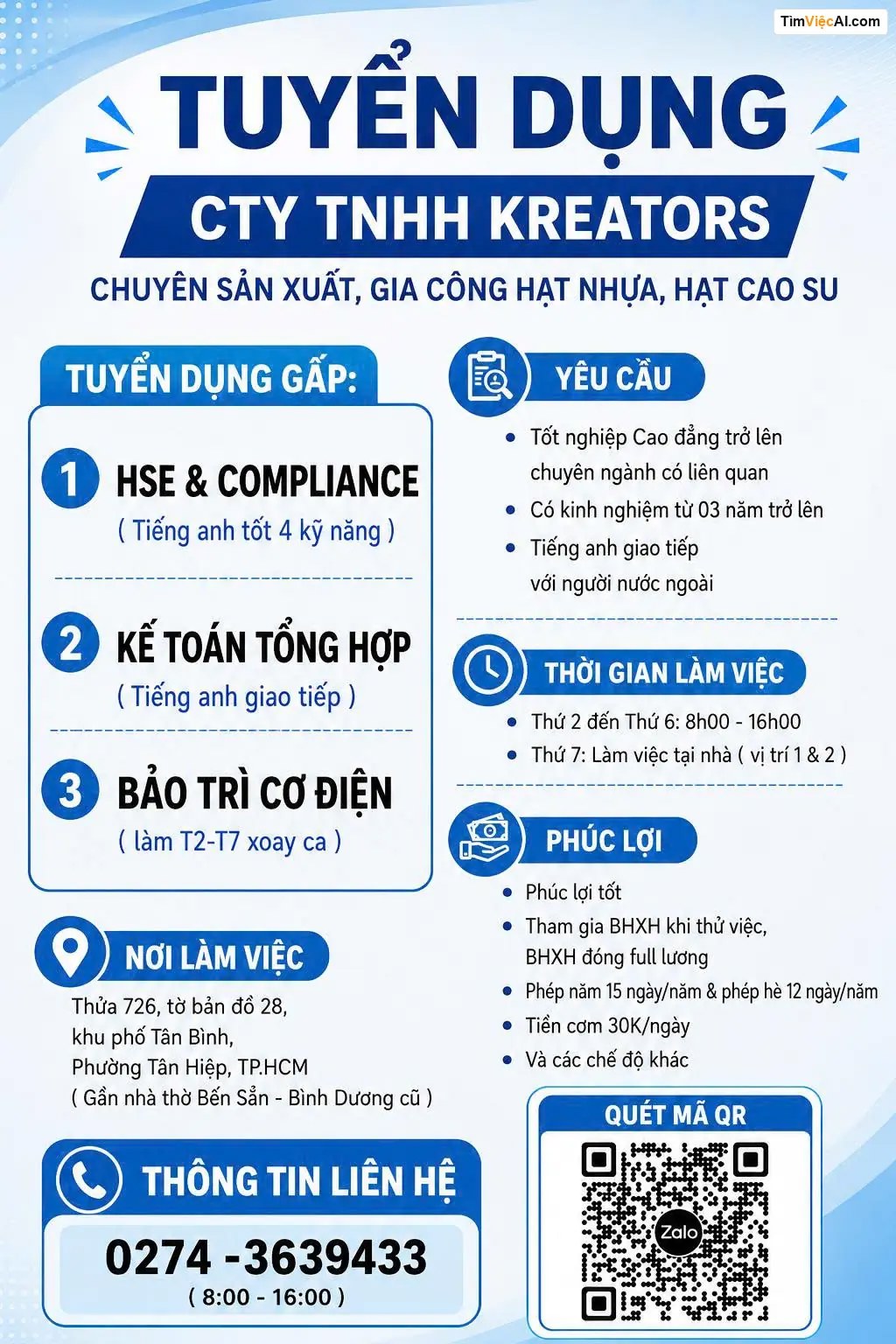 HSE & COMPLIANCE, KẾ TOÁN TỔNG HỢP, BẢO TRÌ CƠ ĐIỆN