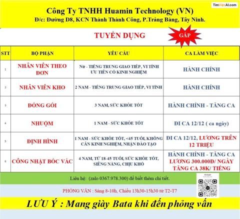 Nhân viên theo đơn, Nhân viên kho, Đóng gói, Nhuộm, Định hình, Công nhân bóc vác