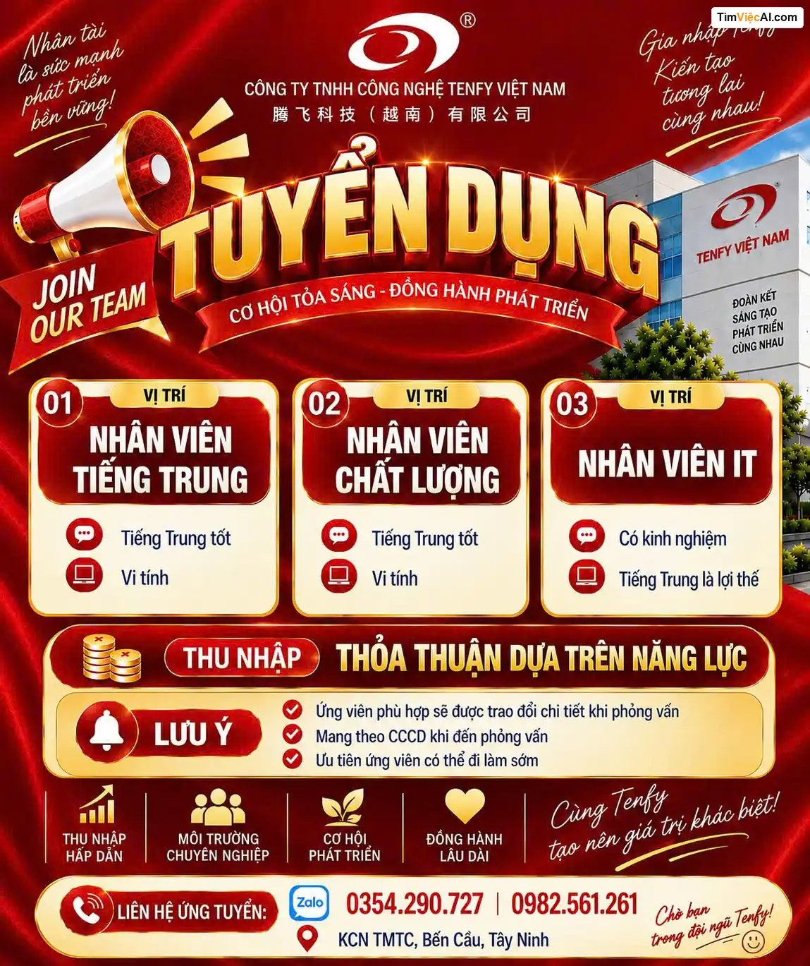 Nhân viên tiếng trung, Nhân viên chất lượng, Nhân viên IT